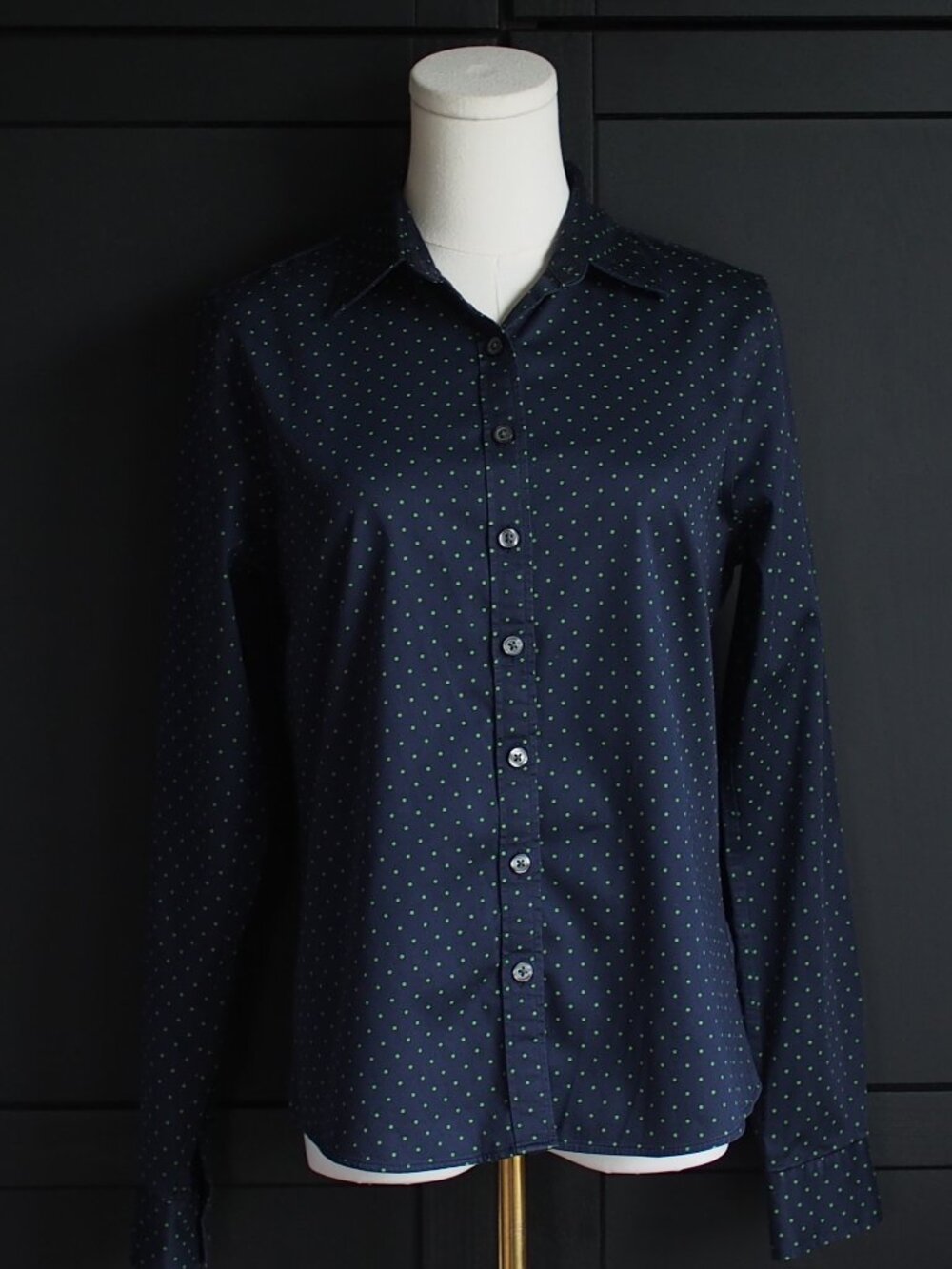 Banana Republic | Cotton Navy & Green Polka Dot Shirt